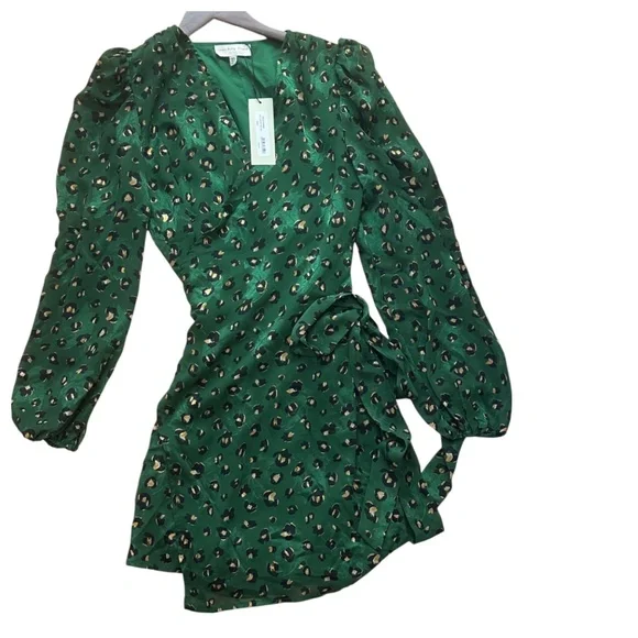 New Never Fully Dressed Mini Dress Sz 4 Small Animal Print Leopard Green Belted - Picture 2 of 4
